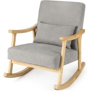 Costway - Fauteuil Salon à Bascule avec Oreiller Lombaire, Fauteuil Rembourré avec Cadre en Bois Massif, Chaise Berçante d'Allaitement, Fauteuil de Relaxation pour Chambre, Charge 200KG (Naturel) - Publicité