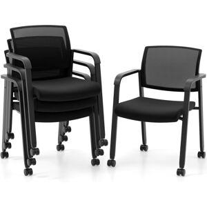 Costway - Lot de 2 Chaises de Salles de Réunion Empilables, Chaises de Bureau en Maille, Accoudoirs et roulettes, Fauteuil de Réception Rembourré pour Bureau, Salle d'Attente, Charge 150 kg, Noir - Publicité