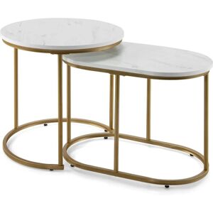 Lot de 2 Tables Basses Gigognes Scandinaves, Table d'Appoint Moderne avec Coussinets de Pied Réglables, Structure en Métal - Costway - Publicité