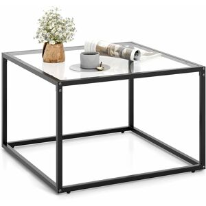 Costway - Table Basse Carrée, Table Basse Verre Trempé, Cadre en Métal Noir, Design Minimaliste, Table Salon, Repose-Pieds réglables, Assemblage Facile, 70 x 70 x 45 cm (Transparent) - Publicité