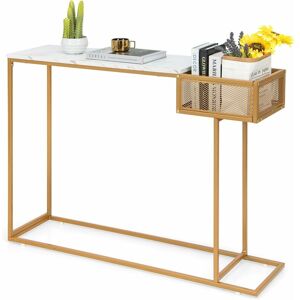 Costway - Table Console, Console d'Entrée en Faux Marbre, Cadre en Métal Doré, Compartiment Latéral, Kit Anti-Basculement Inclus, pour Entrée, Couloir, Salon, 110 x 30 x 80 cm - Publicité