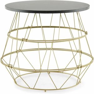 Costway - Table d'Appoint, Bout de Canapé Marbre Noir avec Cadre en Métal Doré, Plateau Amovible, Petite Table Ronde pour Salon, Chambre, Ø40x38 cm, - Publicité