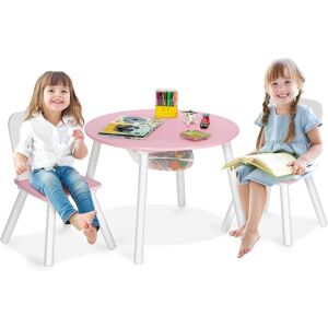 Table Enfant et 2 Chaises avec Sac de Rangment en Maille, Table d'Activités en mdf & Bois avec Dossier Ergonomique pour Jouer Lire Manger, Charge 50kg pour 3-7 Ans(Rose) - Costway - Publicité