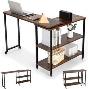 Costway - Table Roulante, Bureau d'Angle Mobile avec 3 Étagères, Table d'Appoint Rotative 360°pour Salon, Chambre, Montage Facile, Bureau avec Rangement, Marron Rustqiue (l) - Publicité