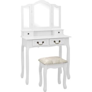 VIDAXL Ensemble de coiffeuse avec tabouret Blanc 80x69x141cm Paulownia - Blanc - Publicité