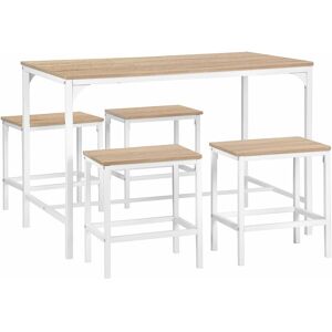 EGGREE Ensemble de Salle à Manger pour 4 Personnes - Table et Chaises en Fer Tubulaire Blanc avec Motif en Bois Blanc et Grain de Chêne Doré - Publicité