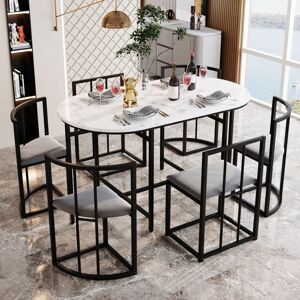 TANANT Ensemble de table à manger à 6 chaises - 1tables et 6chaises de luxe contemporaines, table et chaises en mdf blanc et structure en fer noir, 140cm - noir - Noir - Publicité