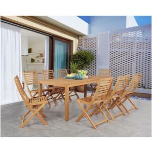 Ensemble repas de jardin 8 personnes - Table 180 x 90 cm + 8 chaises pliantes - Bois Eucalyptus FSC - Marron - Publicité