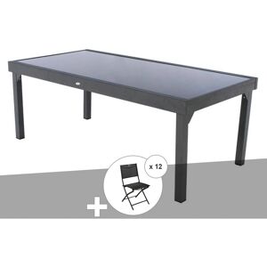 Ensemble repas table extensible rectangulaire en verre Piazza + 12 chaises Modula - Hesperide - Publicité