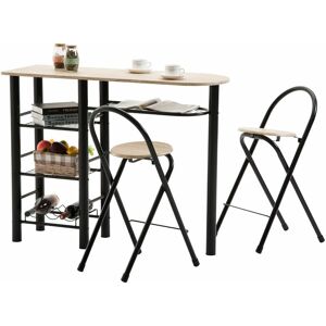 Idimex - Ensemble style avec table haute de bar mange-debout comptoir et 2 chaises/tabourets, en mdf chêne sonoma et structure en métal noir - Chêne - Publicité