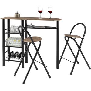 Idimex Ensemble style avec table haute de bar mange-debout comptoir et 2 chaises/tabourets, en mdf chêne sauvage et structure en métal noir - Chêne sauvage - Publicité