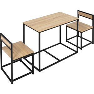 Ensemble table 2 chaises style industriel - set de 1 table + 2 chaises encastrables - métal noir aspect chêne clair - Beige - Homcom - Publicité