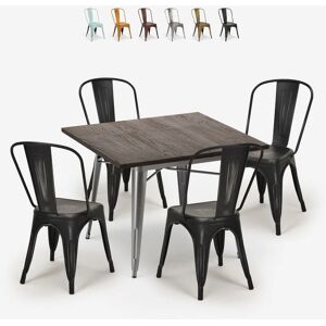 Ahd Amazing Home Design - ensemble table à manger 80x80cm et 4 chaises vintage industriel design style cuisine restaurant burton Couleur: Noir - Publicité