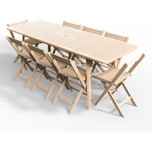 HOMIFAB Ensemble table de jardin extensible 6 à 8 personnes en bois massif blanchi + 8 chaises pliantes - Sydney - White - Publicité