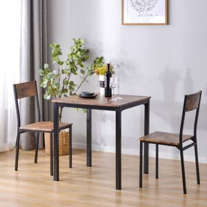 Tanant - Ensemble table et chaises - avec table à manger et 2 chaises, structure en métal, pour balcon & salle à manger & salon, design industriel vintage - Marron - marron - Publicité