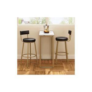 Ohjijinn - Ensemble table et chaises de bar, 1 table de bar et 2 chaises de bar, quatre chaises de loisirs avec pieds en métal, table à manger rectangulaire blanche, or + noir + blanc - Publicité