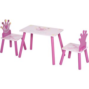 HOMCOM Ensemble table et chaises enfant design princesse motif couronne bois pin mdf rose - Publicité