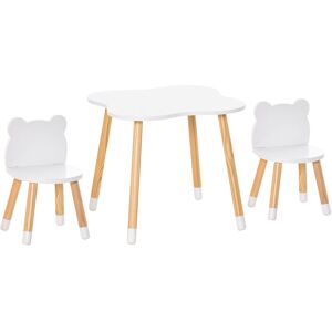 HOMCOM Ensemble table et chaises enfant design scandinave motif ourson bois pin mdf blanc - Publicité