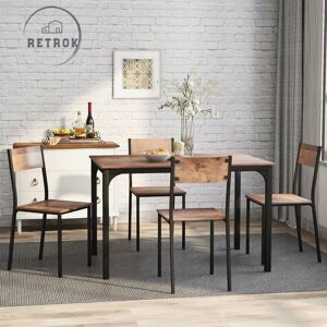 Retrok - Ensemble table et chaises - table de salle à manger 1086575cm avec 4 chaises 394096cm, pour balcon & salle à manger & salon, brun vintage - Publicité