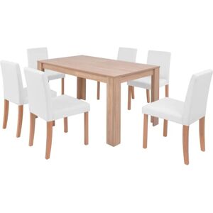 Maisonchic - Ensemble Table à manger de 6 à 8 personnes + 6 chaises / Table et chaises 7 pcs Cuir synthétique Chêne Couleur crème - Publicité