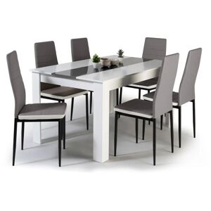Idmarket - Ensemble table à manger georgia 140 cm blanche et grise et 6 chaises romane grises liseré blanc - Multicolore - Publicité