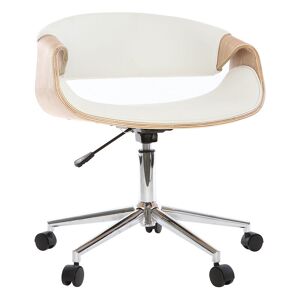 Miliboo - Chaise de bureau à roulettes design blanc, bois clair et acier chromé aramis - Bois clair / blanc - Publicité