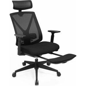 Songmics - Fauteuil de bureau en toile, Chaise ergonomique, Siège, avec support lombaire, repose-pieds, appui-tête, accoudoirs, hauteur réglable, mécanisme basculant, charge 150 kg, Noir OBN61BKV1 - Publicité