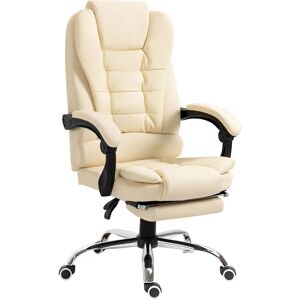 Homcom - Fauteuil de bureau fauteuil manager grand confort réglable dossier inclinable repose-pied revêtement synthétique crème - Crème - Publicité