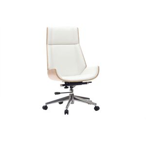 Miliboo - Fauteuil de bureau de direction design blanc, bois clair et acier chromé curved - Bois clair / blanc - Publicité