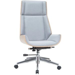 Miliboo - Fauteuil de bureau de direction design en tissu gris clair, bois clair et acier chromé curved - Gris clair - Publicité