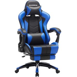 Songmics - Fauteuil gamer, Chaise gaming, Siège de bureau ergonomique, repose-pieds télescopique, dossier réglable de 90° à 135°, accoudoirs synchronisés, charge 150 kg, Noir et Bleu RCG026B01 - Publicité