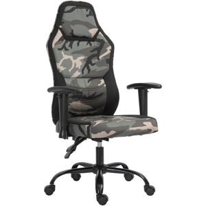 Homcom - Fauteuil gaming militaire - chaise gamer - inclinable, hauteur réglable assise & accoudoirs, pivotant - polyester noir vert - Publicité