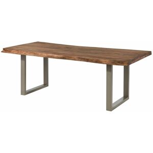 Massivmoebel24 Table à manger 180x90 en bois de Sheesham teinté brun mat pieds en u gris freeform 5 - gris - Publicité