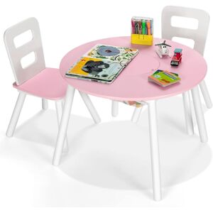 GOPLUS Table Enfant avec 2 Chaises 3-7 Ans Ergonomique-Table d’Activités avec Rangement Central en Maille-Pieds en Bois Rose - Publicité