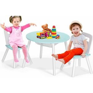 Table Enfant avec 2 Chaises 3-7 Ans Ergonomique-Table d'Activités avec Rangement Central en Maille-Pieds en Bois Vert - Goplus - Publicité