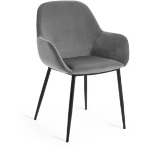 Chaise de salle à manger Konna en velours gris et pieds en acier noir - Kave Home - Publicité