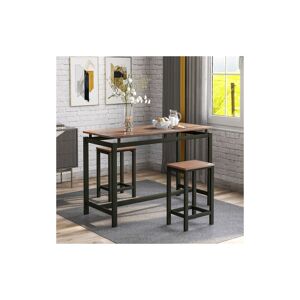 Ensemble table et chaises de bar en bois et acier, pour cuisine, en bois foncé vintage - Liberté - Publicité