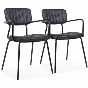 OVIALA Lot de 2 chaises avec accoudoirs en textile enduit noir - Noir - Publicité