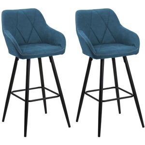 Lot 2 Tabourets Chaises de Bar Tapissés en Tissu Bleu avec Pieds Noirs Design Tendance pour Cuisine ou Salle à Manger Rétro Glamour Beliani - Publicité