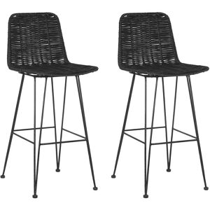 Lot de 2 Chaises de Bar au Style Moderne en Rotin Noir et Pieds en Métal pour tout type de Salon Traditionnel et Exotique Beliani - Publicité