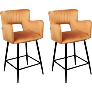 BELIANI Lot de 2 Chaises de Bar Moderne Rétro en Velours Pieds en Métal avec Accoudoirs Orange Sanilac - Publicité