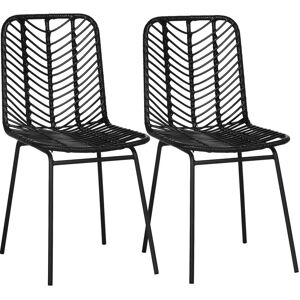 HOMCOM Lot de 2 chaises de jardin style colonial piètement acier résine tressée aspect rotin noir - Noir - Publicité