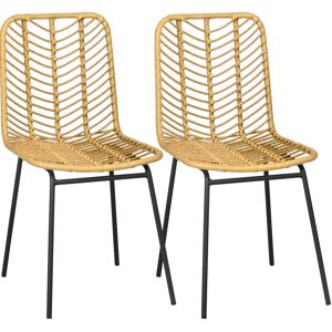 HOMCOM Lot de 2 chaises de jardin style colonial piètement acier noir résine tressée aspect rotin - Beige - Publicité