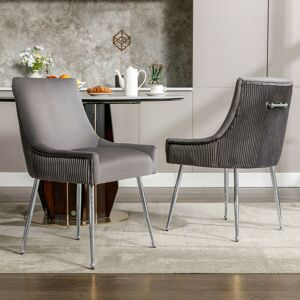 Dolinhome - Lot de 2 chaises de salle à manger à rayures, pieds en métal, gris, 54x57x86cm - Publicité