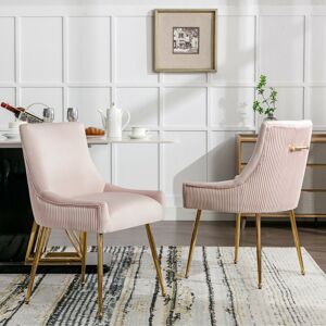 DOLINHOME Lot de 2 chaises de salle à manger à rayures verticales, pieds en métal, rose, 54x57x86cm - Publicité