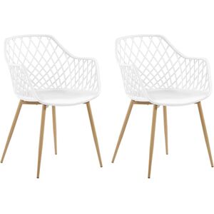 Lot de 2 Chaises Design avec Assise en Plastique Blanc et Pieds en Métal Effet Bois Clair pour Salle à Manger Salon ou Cuisine Scandinave Beliani - Publicité