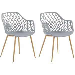 Lot de 2 Chaises Design avec Assise en Plastique Gris et Pieds en Métal Effet Bois Clair pour Salle à Manger Salon ou Cuisine Scandinave Beliani - Publicité