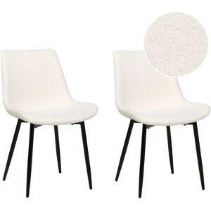 BELIANI Lot de 2 Chaises de Salle à Manger Modernes avec Accoudoirs Dossier Haut Assise Rembourrage Touffeté en Tissu Bouclé Blanc Avilla - Noir - Publicité