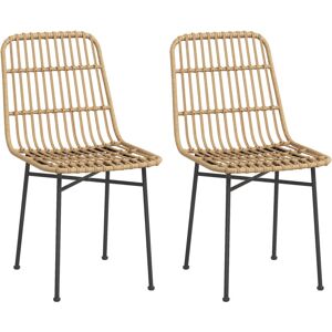 HOMCOM Lot de 2 chaises de salon style bohème chic résine tressée aspect rotin - Beige - Publicité