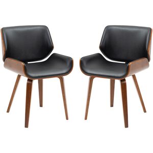 Homcom - Lot de 2 chaises design vintage piètement châssis bois peuplier aspect noyer revêtement mixte synthétique tissu noir - Noir - Publicité